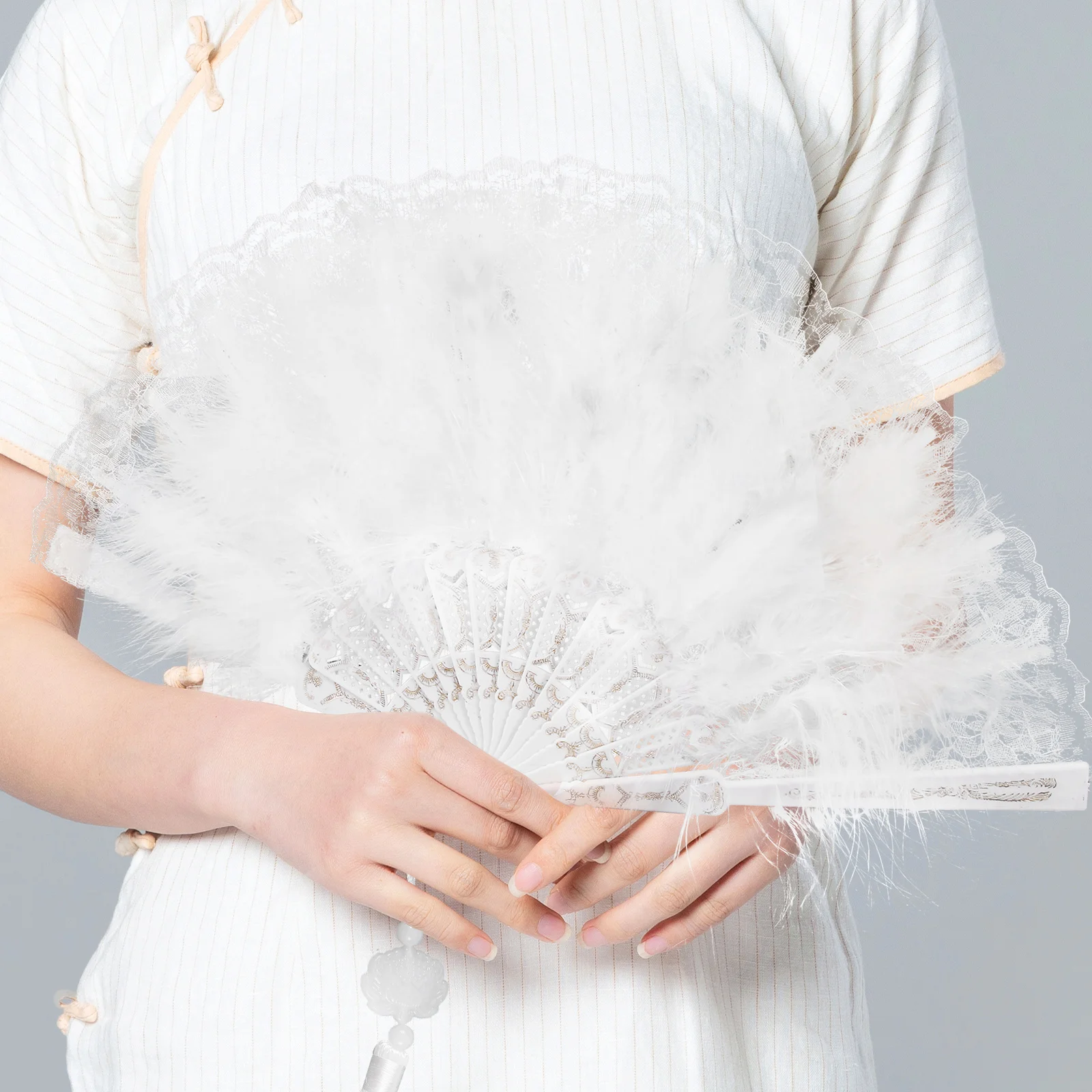 

Lace Fans Vintage H held Plume Fan Decorative Bridal Wedding Party Show Accessories Foldable White Lace Fans