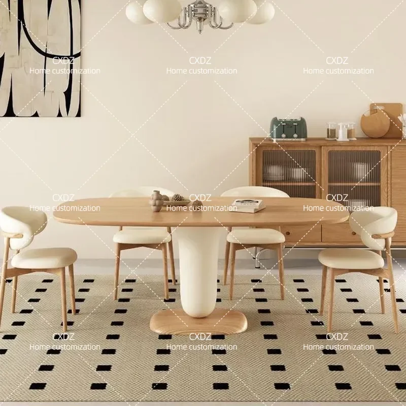 Solid Wood Dining Table and Chairs Set Modern Japanese Cream Style Rectangular Table for Apartment Household Furniture