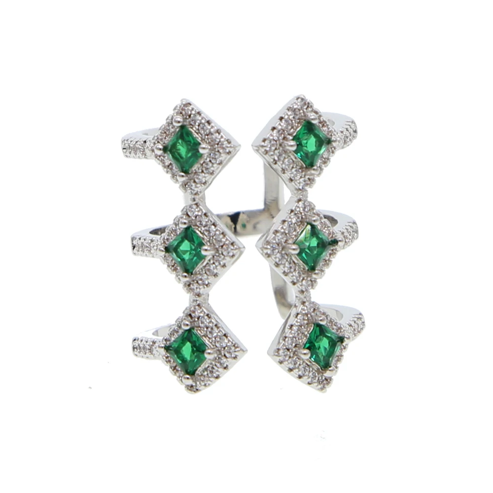 square geometric  shape green red blue cubic zirconia silver color wedding engagement ring for women
