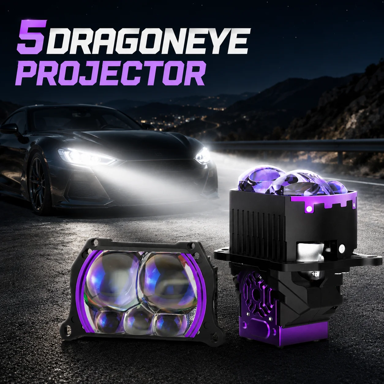 

CF 5 DRAGONEYE Bi LED Headlight Projector Lens Ultra Bright High Low Beam Retrofit Car Lamp Automotive Lighting