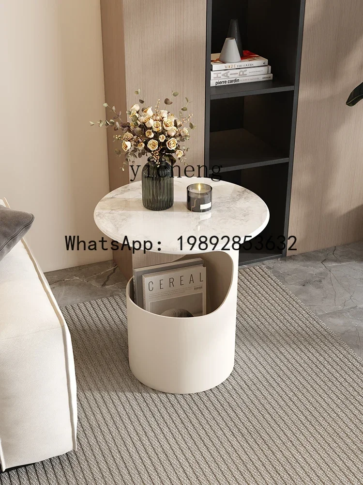 minimalist side table light luxury living room microcrystalline stone small coffee table bedside storage round table