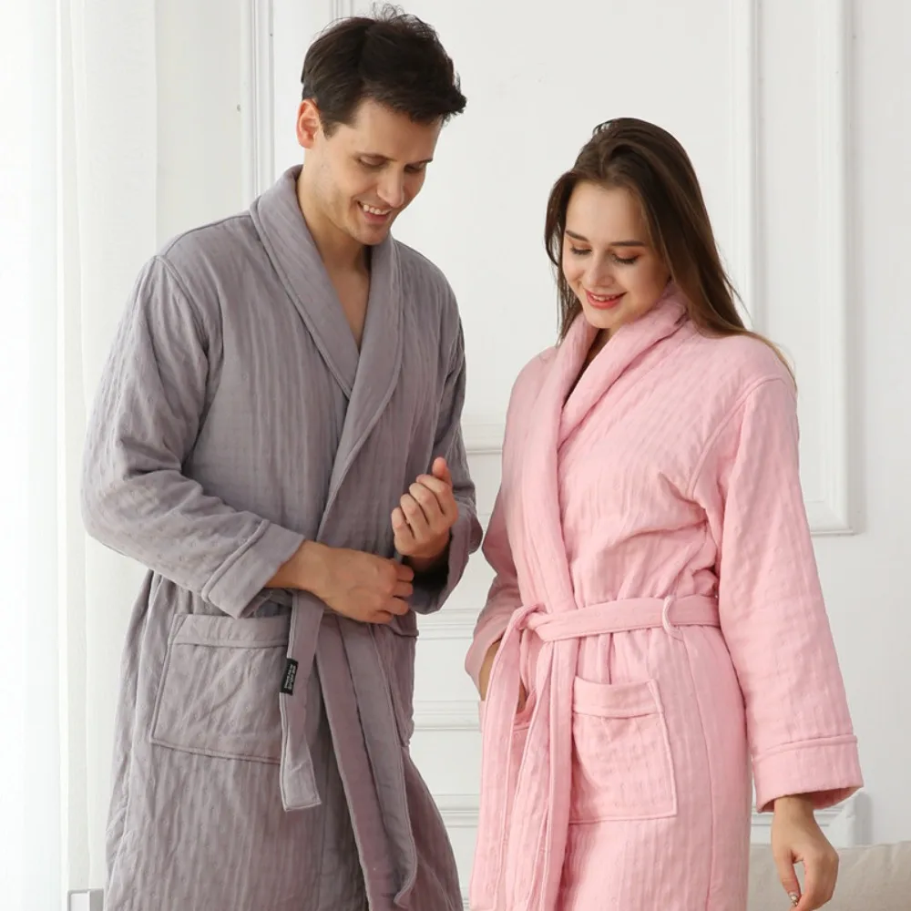 

Simple Solid Color Cotton Non-shedding Six-layer Gauze Nightgown Autumn and Winter Long