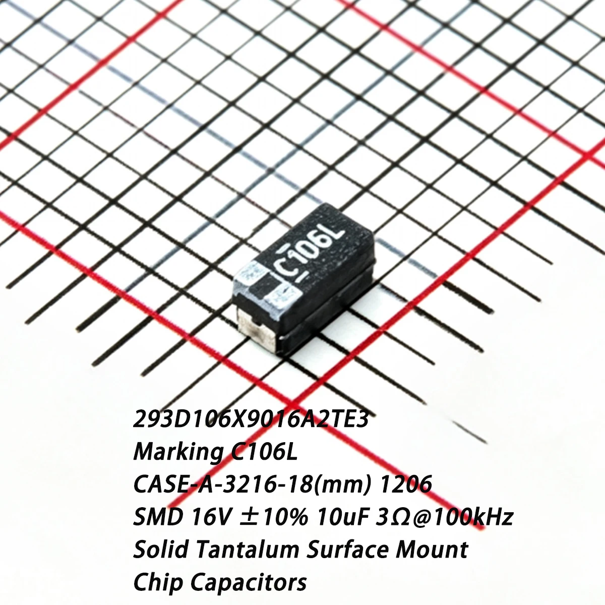 10PCS 293D106X9016A2TE3 Marking C106L CASE-A-3216-18(mm) 1206 SMD 16V ±10% 10uF 3Ω 3 ohms NEW Original Black Tantalum Capacitors