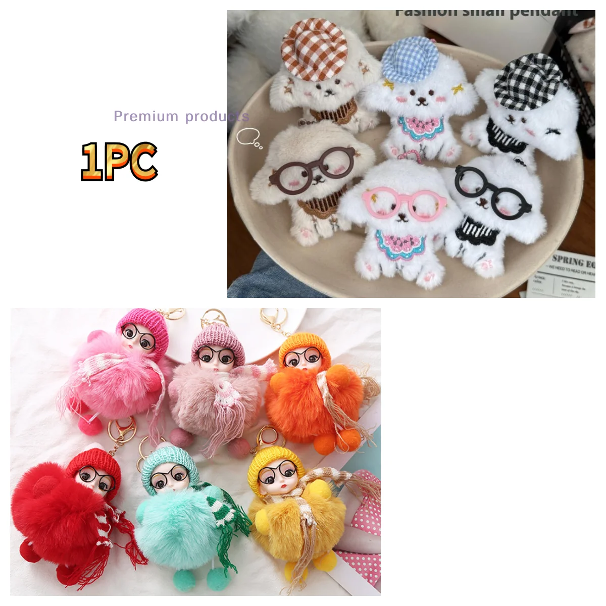 

Cute Cartoon Glasses Hat Dog Plush Keychain Kawaii Puppy Backpack Pendant Keychain Stuffed Doll Toys Charms Accessories Gifts