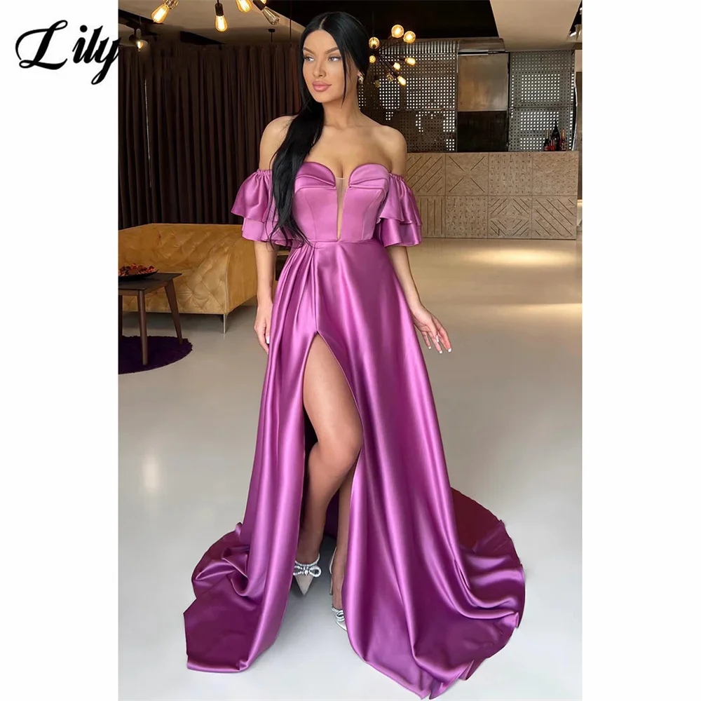 

Lily Charming Purple Prom Dress Sweetheart Off The Shoulder Evening Dress Sexy Side High Split Party Dress Floor Length 프롬드레스