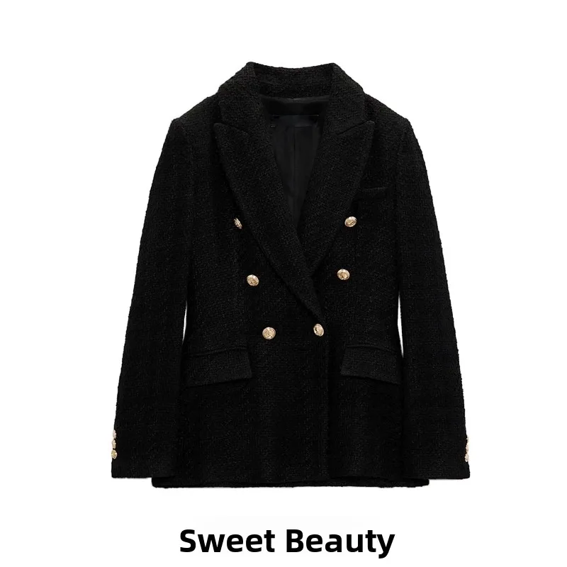 

Casual Texture Double Row Buttoned Loose Fit Autumn Winter New Sle Versatile Commute Polyester Suit Jaet for Women