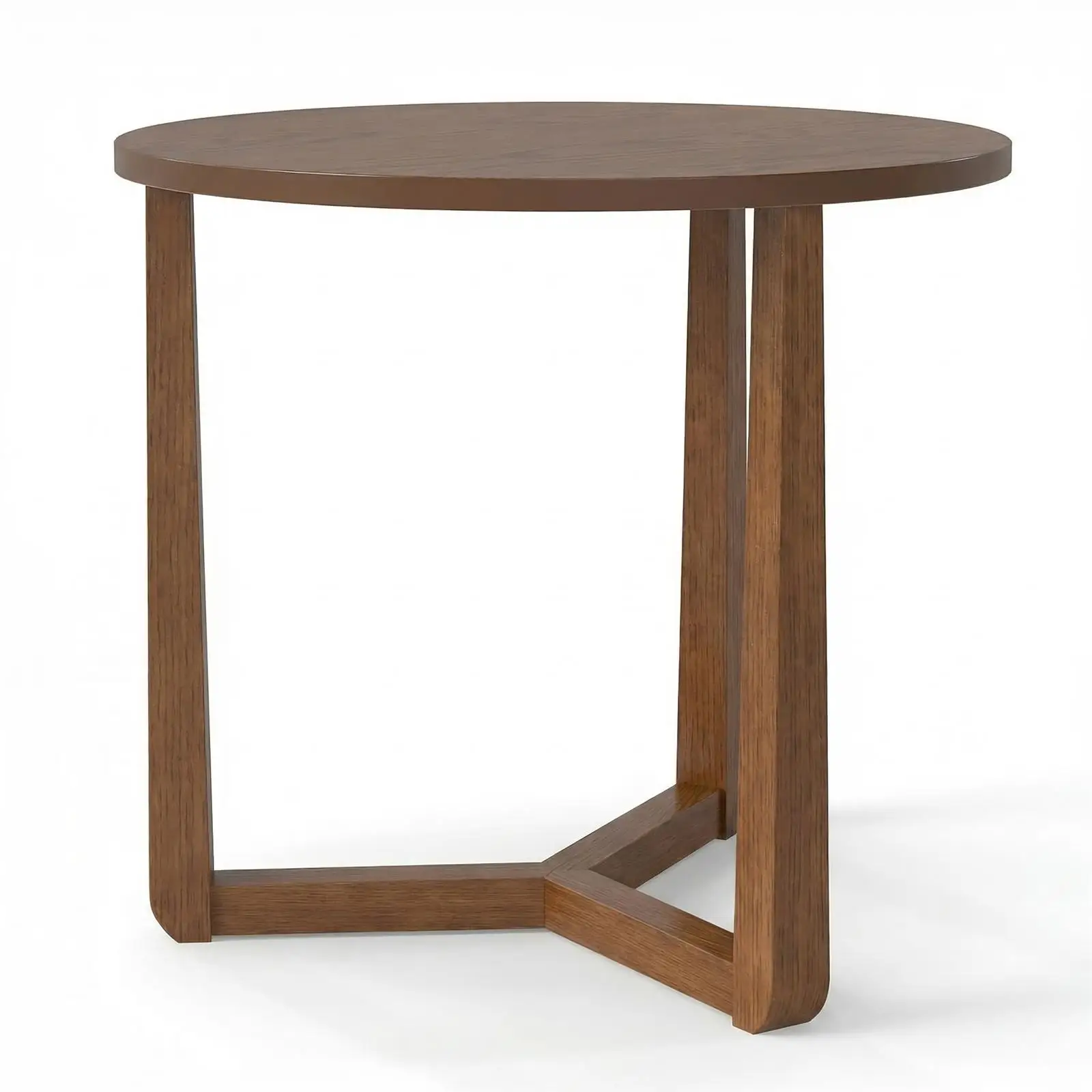Round Side Table w/ Sturdy Rubber Wood Legs & Triangular Structure for Bedroom