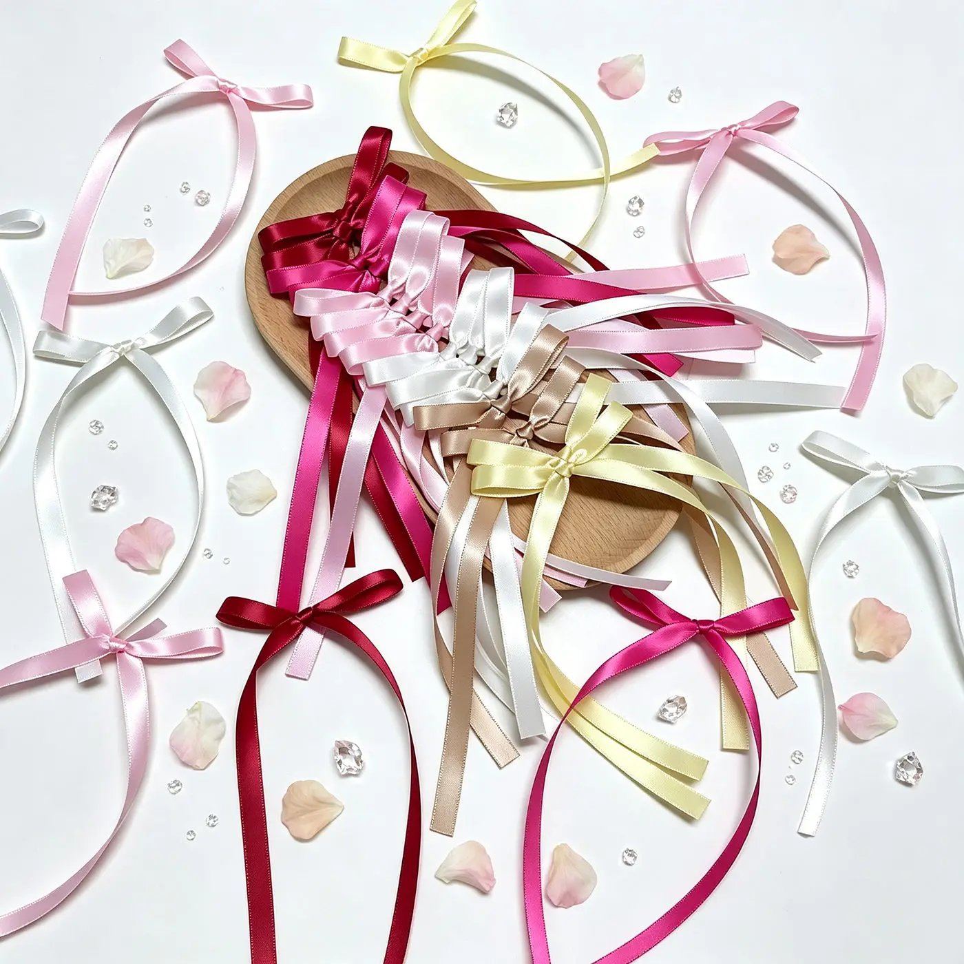 10PCS Glossy Colorful Double-Sided Satin Ribbon Bows For Cake Topper Baking Craft Birthday Wedding Party Dessert Handmade Decor