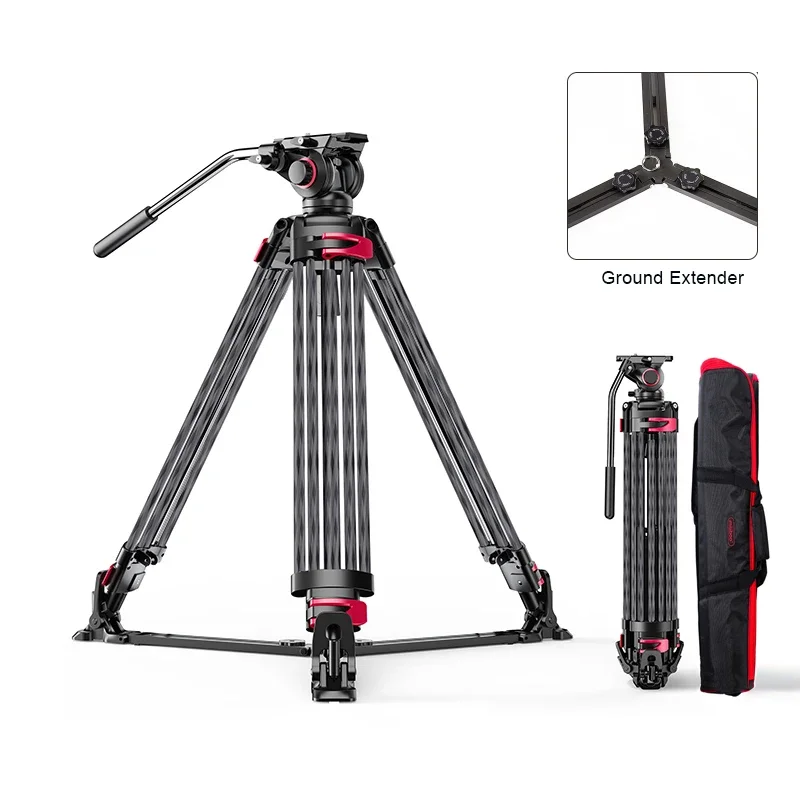 miliboo MTT609B Camera Tripod Stand Professional Heavy Duty Carbon Fiber Video Tripod Kit With Fluid Head for DSLR Max Load 15kg