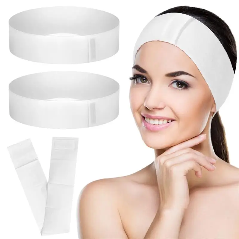 50Pcs Disposable Spa Headbands Elastic Headband Wrap Adjustable Closure Stretch Non-Woven Facial Bandeau Soft Skin Care Headband