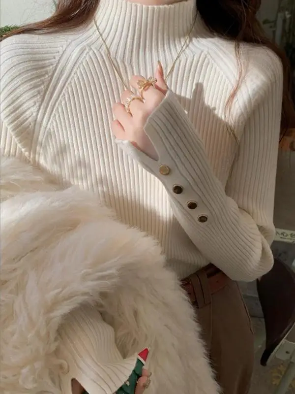 

Женский трикотажный базовый свитер Sli Mid-Ne, новинка 2024 года, осенне-зимний модный свитер в корейском стиле с длинными рукавами