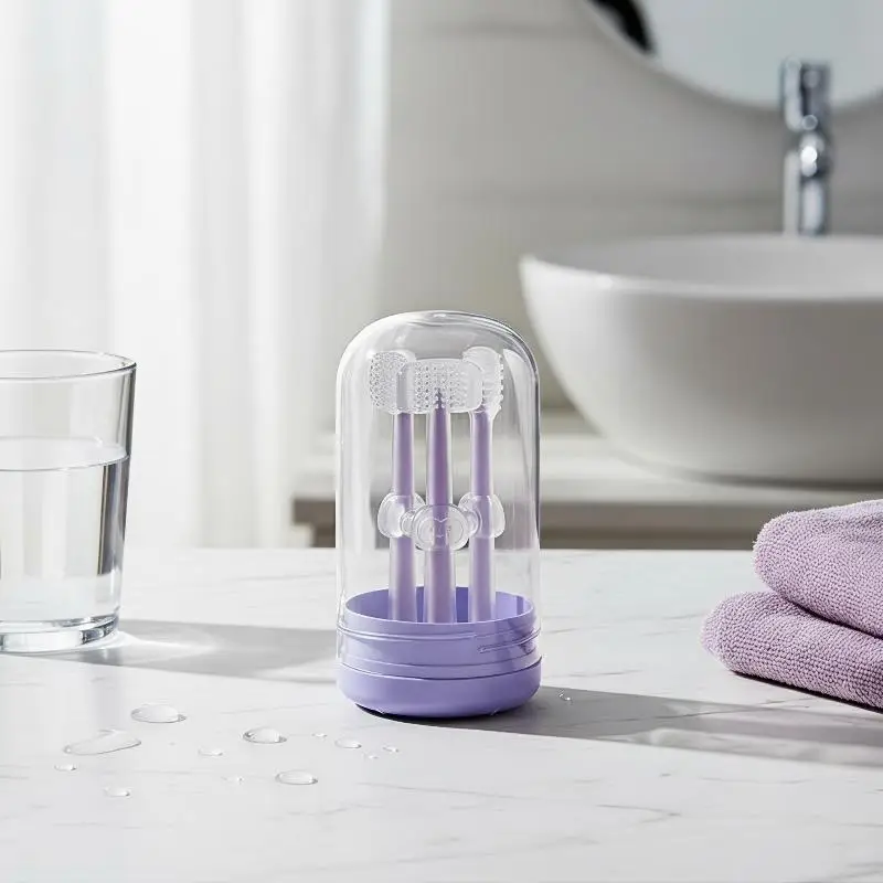 3Pcs Lightweight Silicone Baby Toothbrush Set with Portable Mouthwash Cup Soft Tongue Cleaner for Outdoor Travel Use