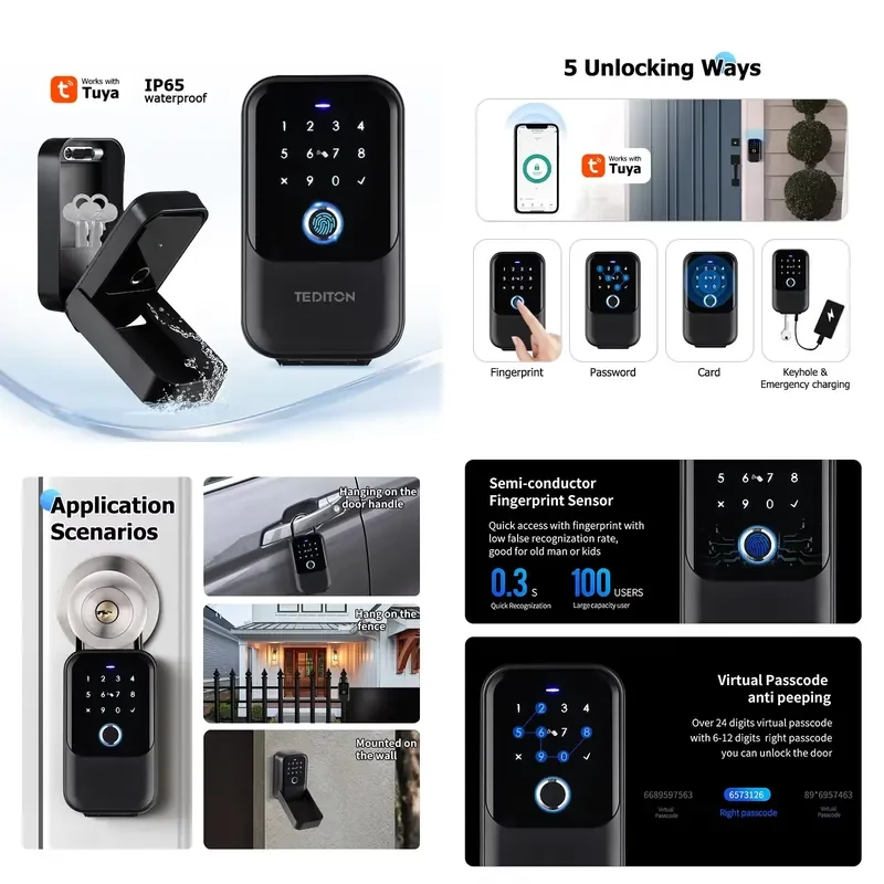 2026 Wireless Wifi Outdoor Wall Mounted Theft Electric Fingerprint Lock Key Safe Box Ttlock App Smart Door Lock