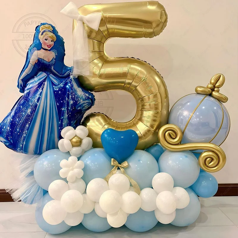 63pcs Disney Princess Elsa Themed Balloons  32 Inch Gold Number Foil Balloon Girls Birthday Party Baby Shower Decor Balloon