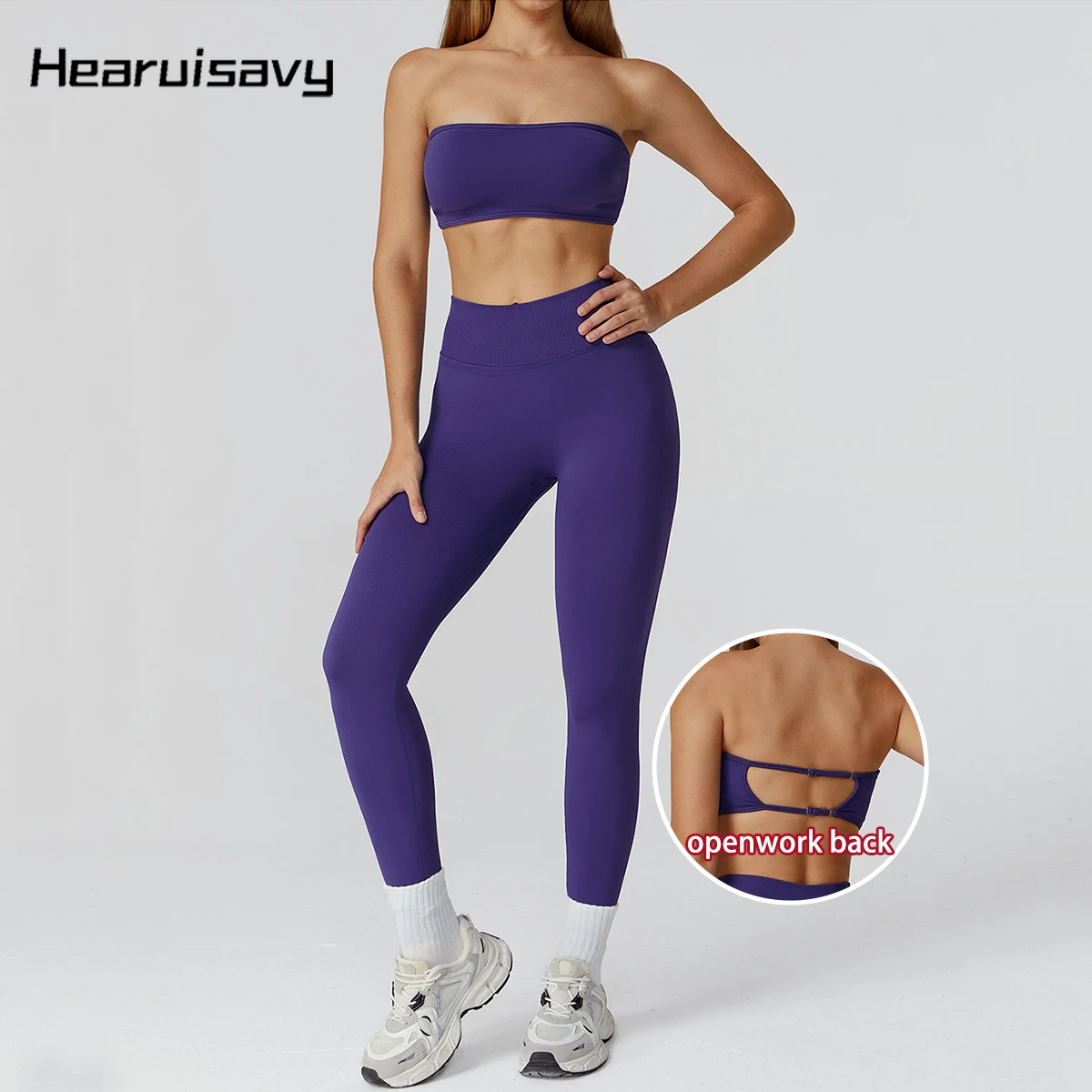 

Hearuisavy, спортивные комплекты из 2 предметов, женская спортивная одежда, бесшовный бюстгальтер для йоги без бретелек, топы для пилатеса с эффектом пуш-ап, дышащие брюки для фитнеса для бега