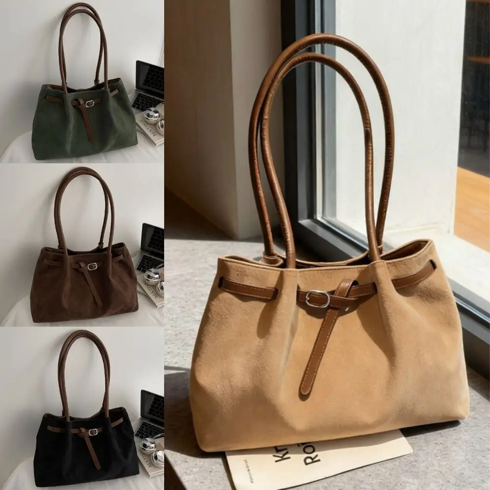 

Elegant Suede Shoulder Bag Large Capacity Solid Color Handbag Retro Available in 4 Colors Commuting Tote Bag School/Travel/Work
