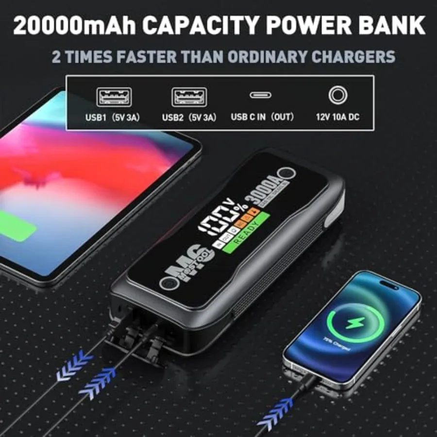 محمول Jump Starter 3000A M6 مع بطارية عالية السعة لمركبة موثوقة بدءا في حالات الطوارئ مثالية للسيارات M