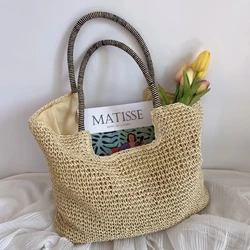 Vintage Handbag Large Capacity Beach Rattan Handmade Kintted Totes Bohemian Straw Bag for Women Summer Travel Shoulder Bag