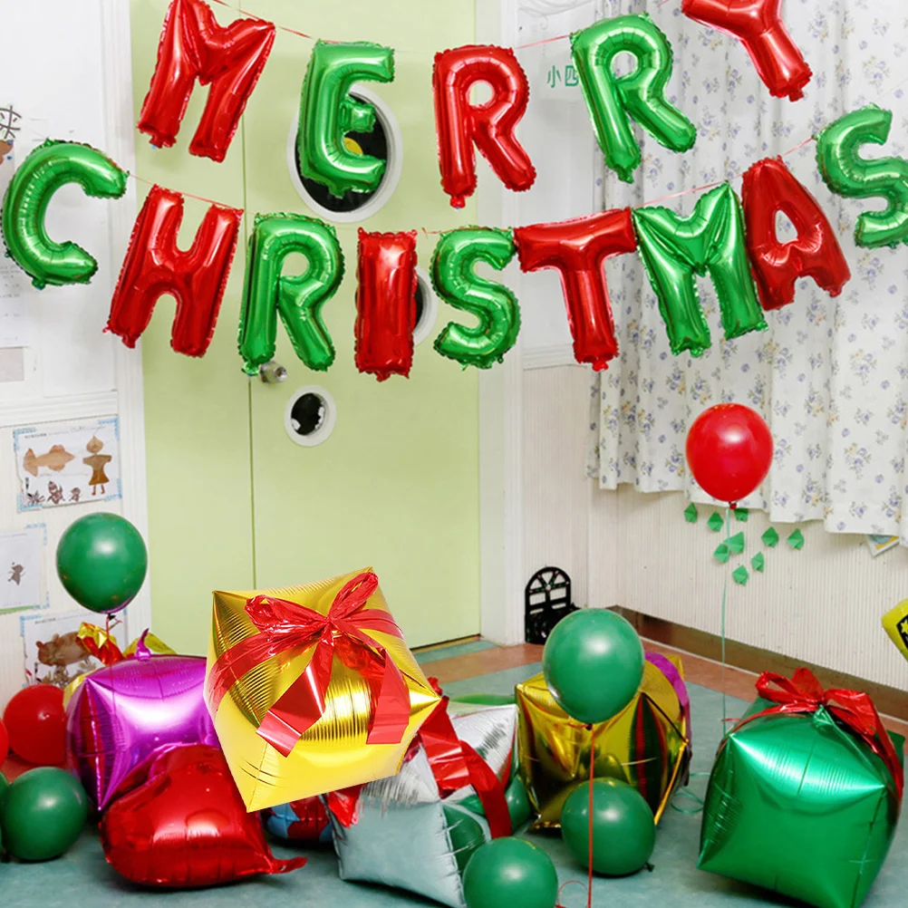 

4Pcs Giant Present Box Foil Balloons Square Shaped Party Decorations for Birthday Christmas Wedding Festival Celebration