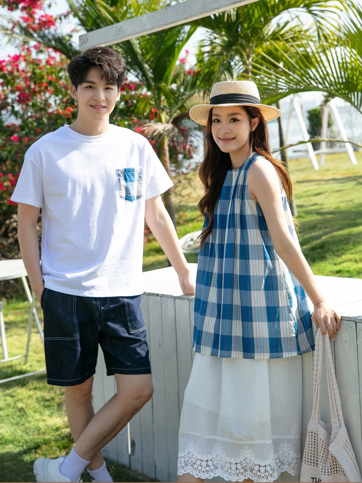 Couples Summer Outfit 2026 New Korean Style Half-length Sleeveless Plaid Vest Women's Skirt Parent-Child Fashion Set Cotton B...