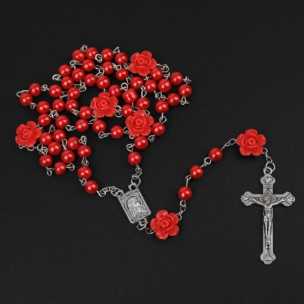 Katholische Rosenkranzkette für Damen, mit Kreuzanhänger, 6-mm-Perlenkette, für Herren, religiöser Gebetsanhänger, Schmuck für Partys, Geschenkidee. – Detail 9