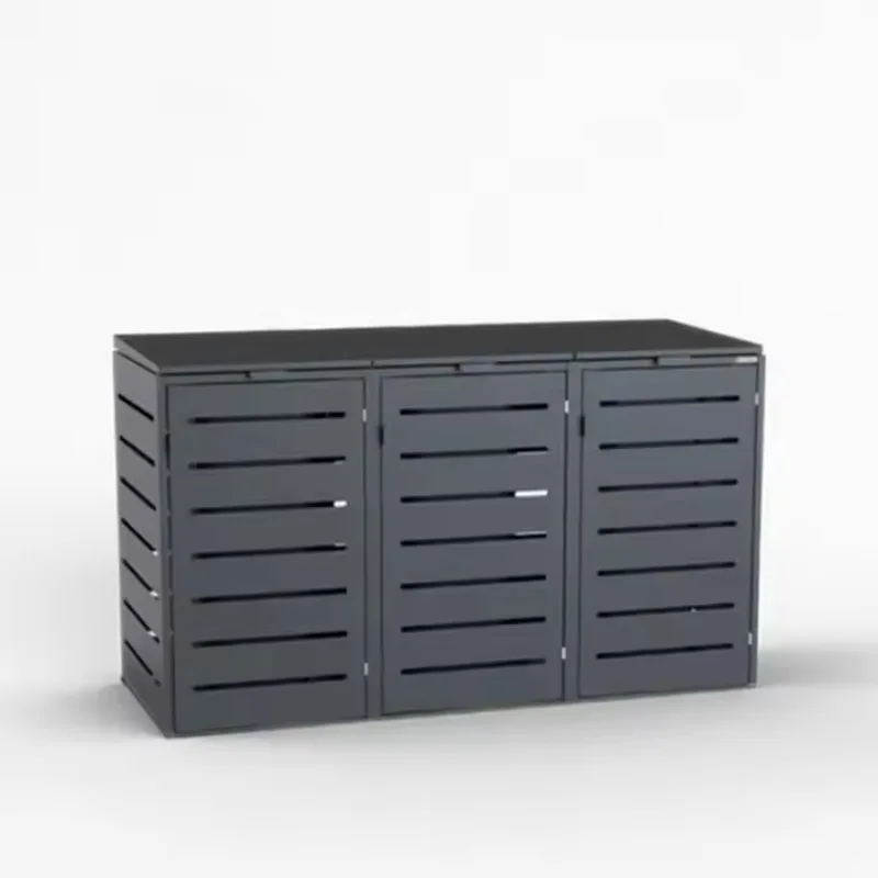 Garden Terrace Triple Garbage Bin Cabinet Metal Storage Cabinet Outdoor Space Durable Weatherproof Structure Classic Removable