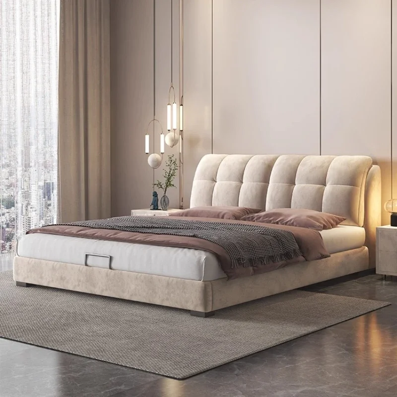 

Cream wind cat scratch frosted fleece fabric bed new simple Internet celebrity master bedroom 1.8 meters double soft bag bed