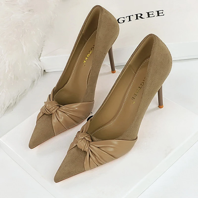 BIGTREE Shoes Suede Women Pumps Bowknot Pu High Heels Fashion Office Lady Heels Stilettos New Design Pumps Sexy Party Shoes 2023