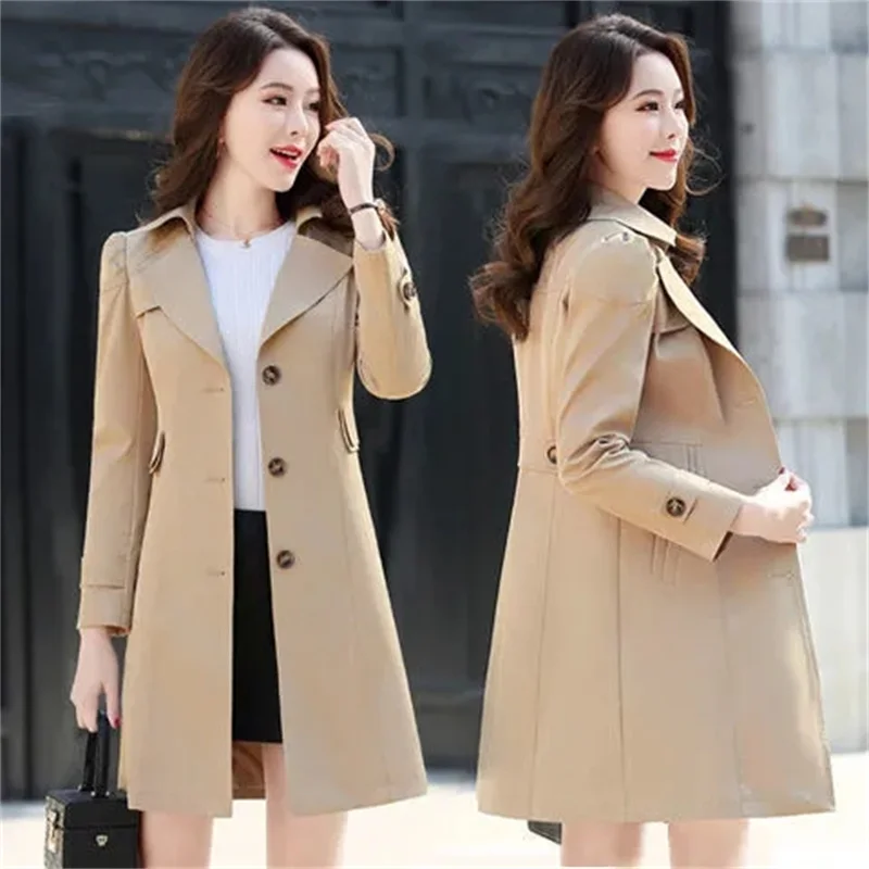 2025 New Suit Collar Trench Coat Spring And Autumn Fashionable Mid Length Jacket Female Double Layered Outwear Pink Coat 4XL
