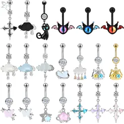 ZS 1PC 14G Stainless Steel Crystal Pendant Belly Button Ring for Women Silver Color Heart Star Cross Navel Piercing  Jewelry