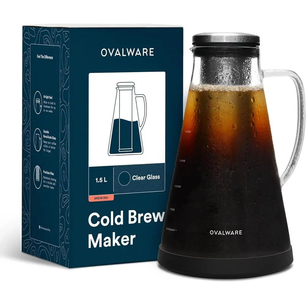 

1.5L Cold Brew Iced Coffee & Tea Maker with Glass Carafe and Stainless Steel Filter