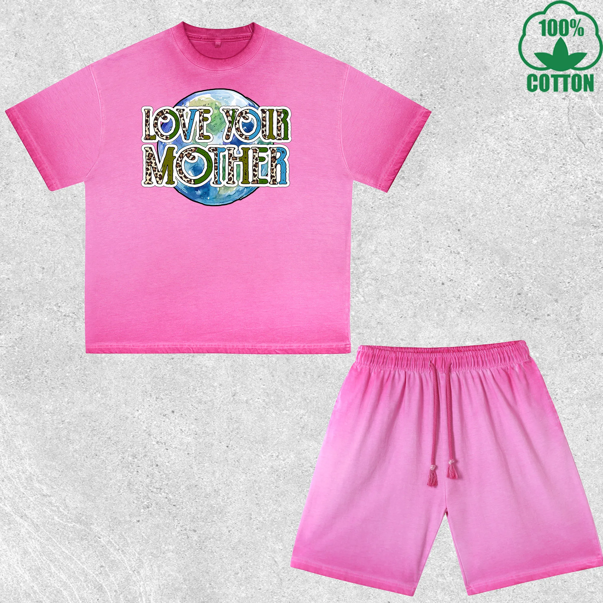 

Peace Love Earth Printed Dirty Wash T-Shirt Shorts Set Multicolor Combo Loose Trendy Fashionable 100%Cotton Short Value Pack