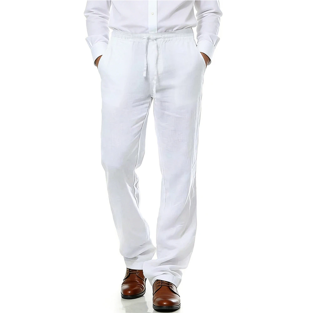 Men's Cotton Linen Suit Pants Casual Business Texture Cozy Trousers Straight Leg Old Money Man Vintage Lightweight Dress Pants