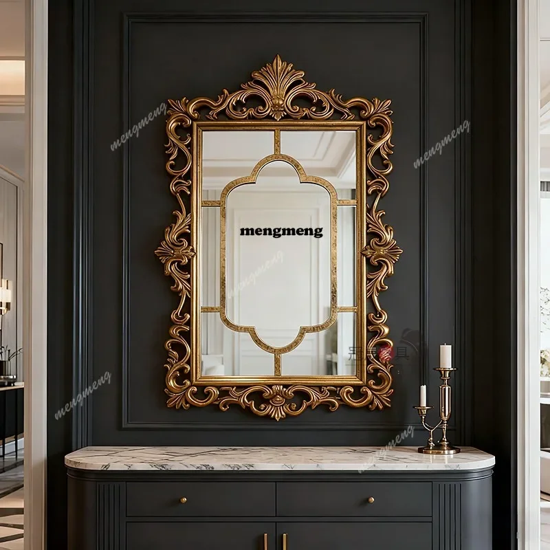 Europese retro haarddecoratie gesneden make-upspiegel Franse villa entree achtergrond muur wand wandhangende vierkante spiegel