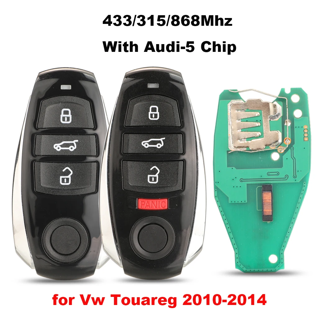 

jingyuqin 433/315/868 mhz With Audi-5 chip 3 Button Replacement Smart Card Remote Key Fob for Vw Volkswagen Touareg 2010-2014