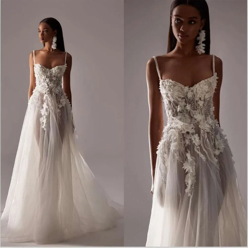 New Fashion Luxury A-line wedding beads 3D Floral Decal illusion Sexy V-neck Backless Bohemian Custom Bridal dress 2024