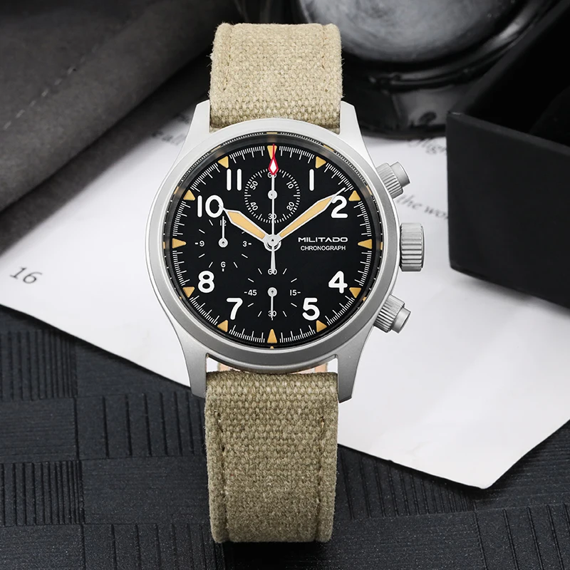 Militado ML1868KF Retro VK67 Quarz-Chronographenuhr, Edelstahlgehäuse, 3 Zifferblätter, wasserdicht, 100 m, Multifunktions-Militäruhr – Detail 5