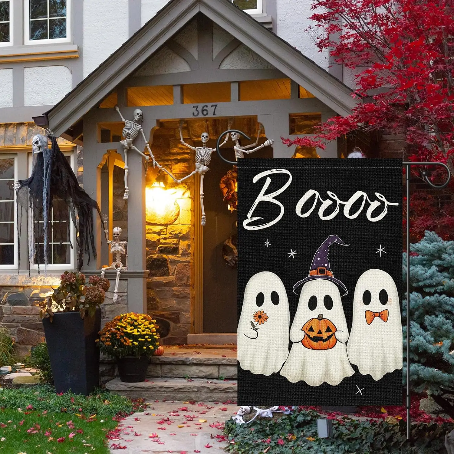 Halloween Ghost Garden Flag 12x18 Inch Double Sided Outside, Boo Black Burlap Yard Flag Holiday Outdoor Decorations WWP zzo