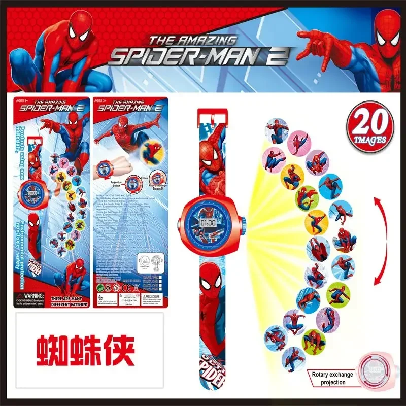 Kinderen Cartoon Horloge 20 Projectie Patroon Digitale Kind Horloges Jongens Meisjes Mannen Led Display Kids Klok Gift Spiderman Mickey