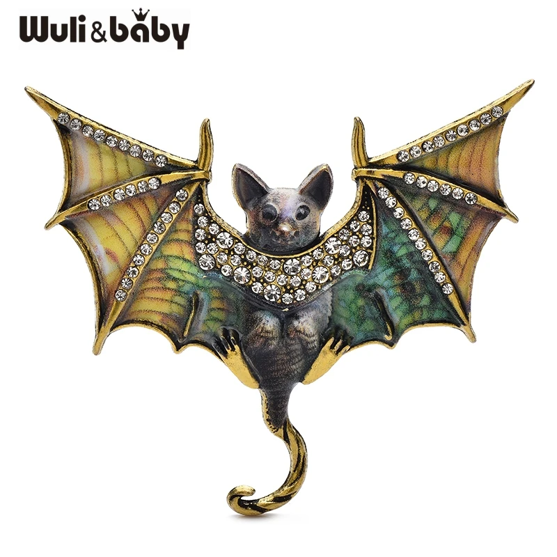 Wuli&baby 러블리 빈티지 에나멜 박쥐 브로치 여성용 유니섹스 6색 라인스톤 동물 파티 캐주얼 브로치 핀 선물