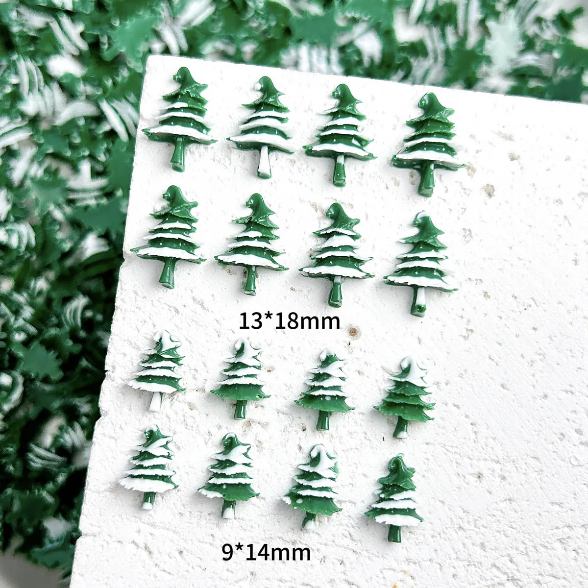 30PCS Minimalist Simulated Christmas Tree Resin Nail Art Decorations 3D Creative White Snow Green Tree Nail Charms for DIY Nails