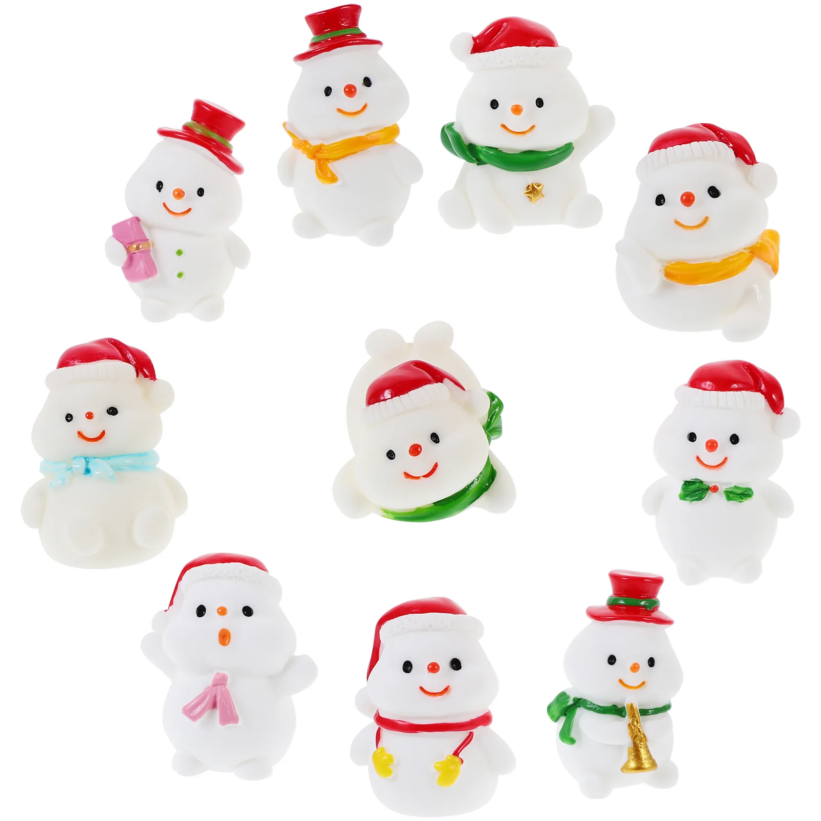 10pcs Miniature Snowman Figures Christmas Resin Christmas Decoration Miniature Snowman Statue Mixed Style