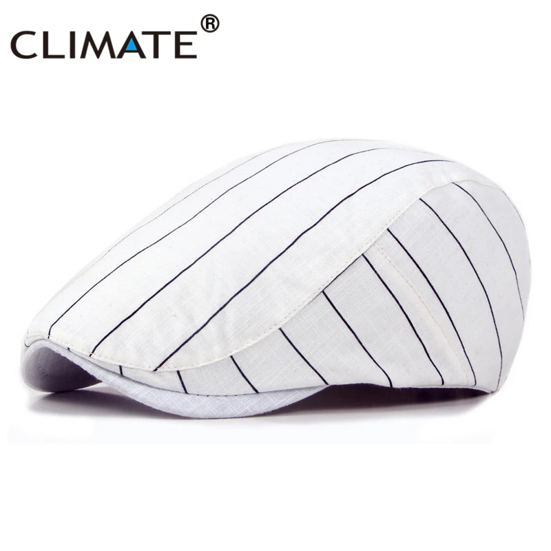 CLIMATE Men Women Vintage Striped Berets Flat Cap Hat Men White Zebra-stripe Beret Men Cotton Hats Men Retro Flat Caps Beret