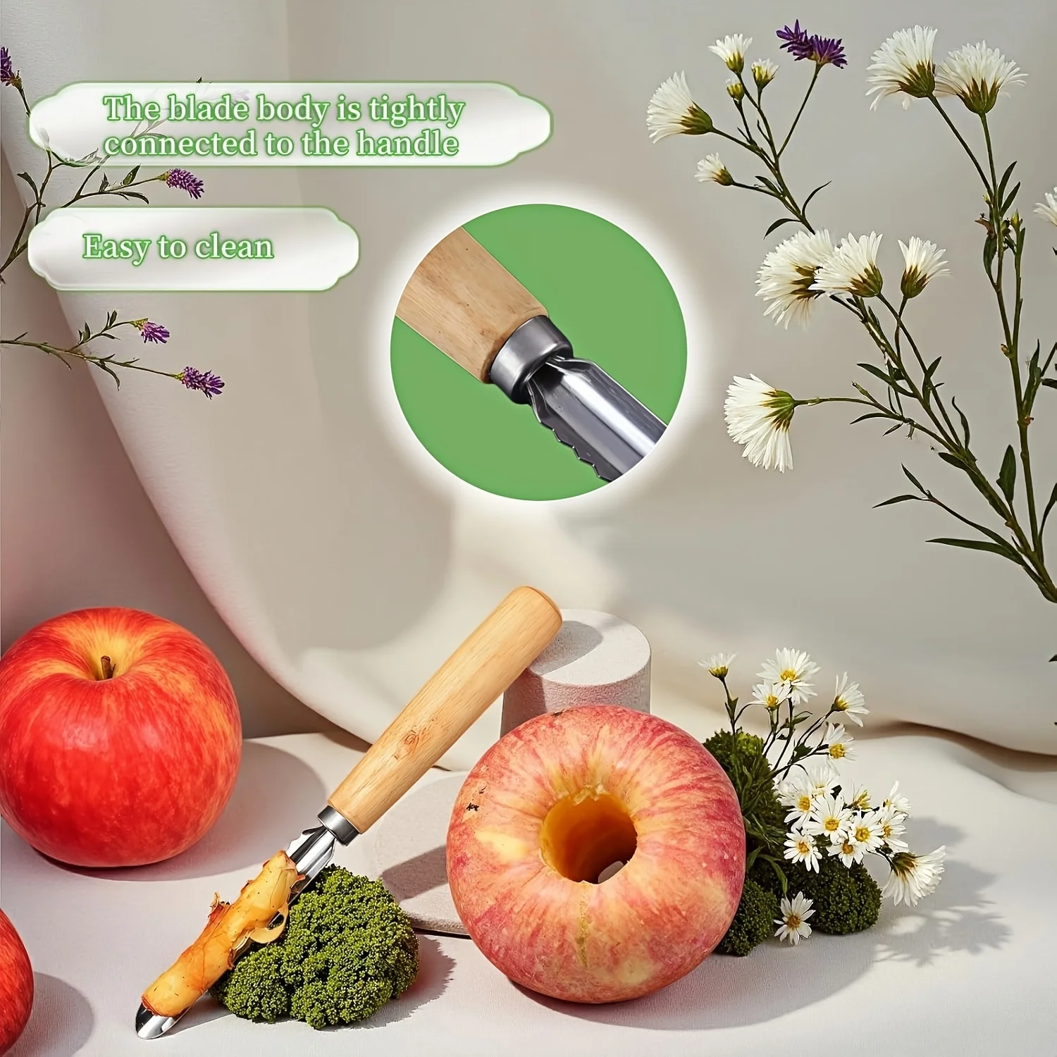 2PCS Stainless Steel Vegetable Fruit Corer Tool Wood Handle Core Remover for Apple Bitter Melon Zucchini Kitchen Gadget
