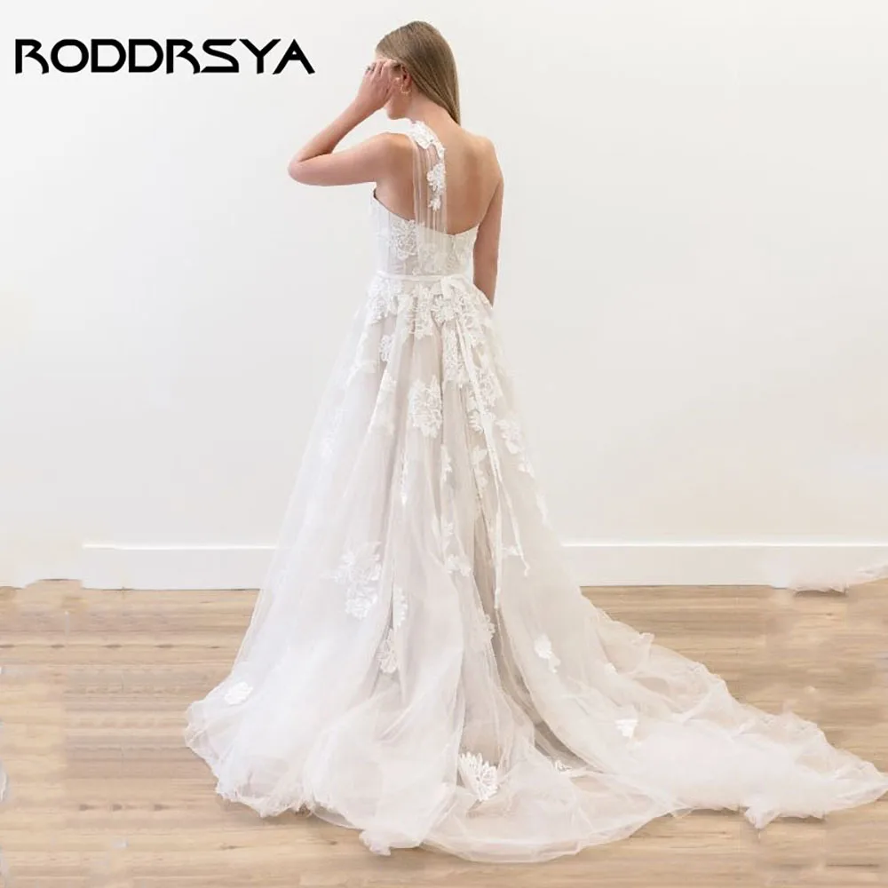 RODDRSYA ilusión un hombro Vestido de Novia apliques de tul Vestido de Novia plisado espalda cremallera Vestido de Novia personalizadoRODDRSYA ilusión un hombro Vestido de Novia apliques de tul Vestido de Novia plisado