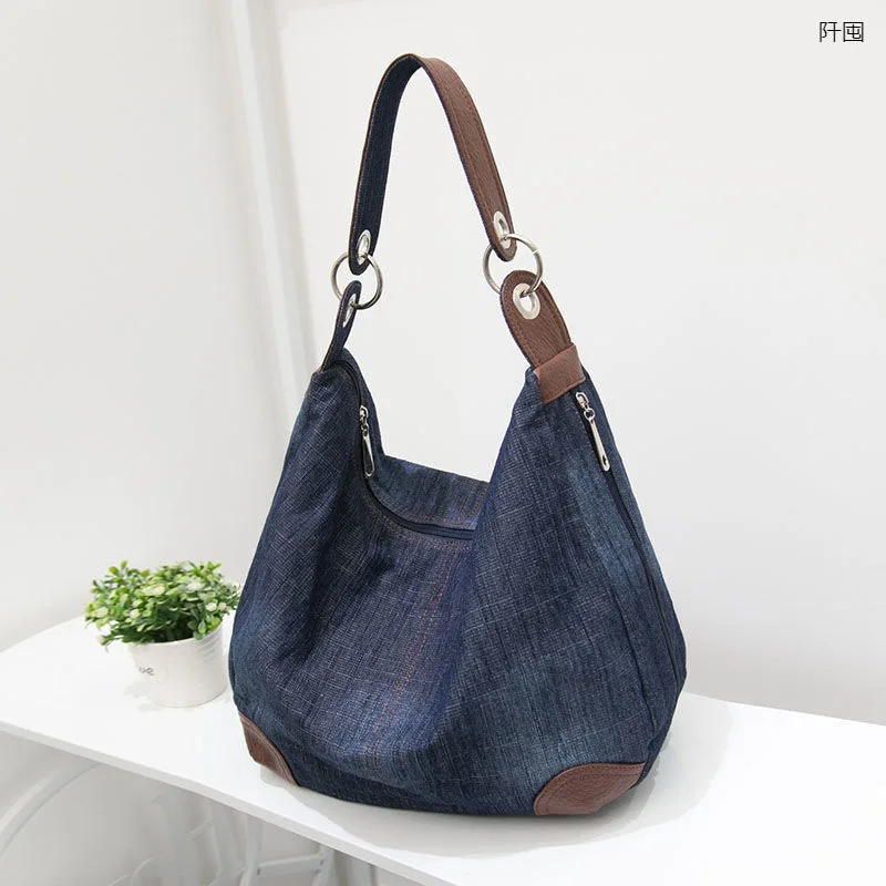 2024 large luxury ladies denim handbag big shoulder bag blue jeans handbag Jean Denim Tote Crossbody ladies shoulder bag