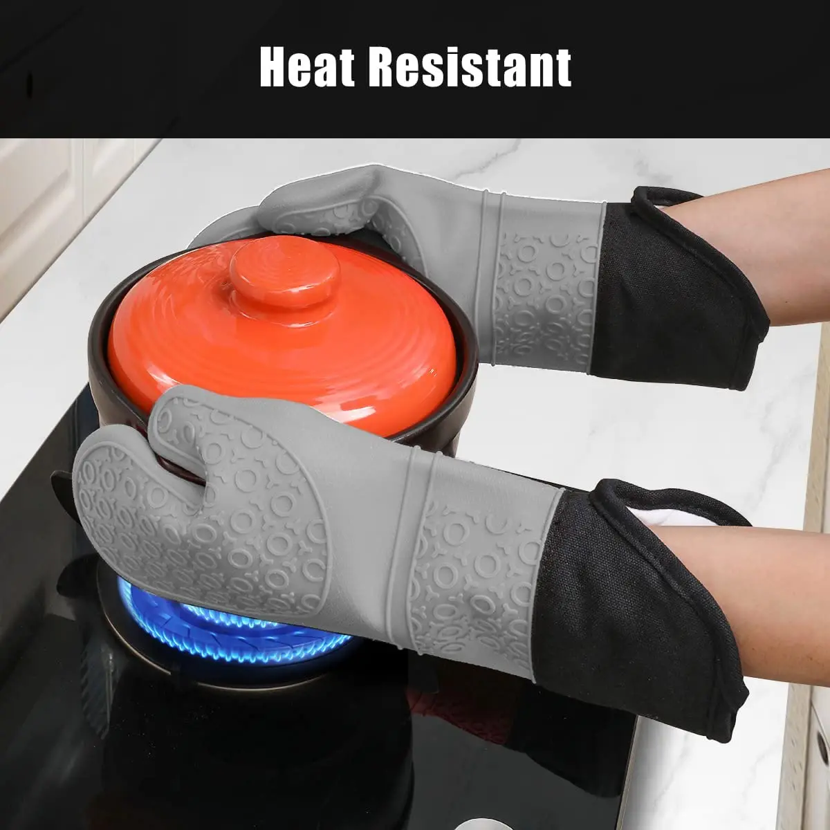 Silicone Oven Gloves Heat Resistant Cotton Insulated Gloves For Baking Barbecue Kitchen Cooking Baking Gloves