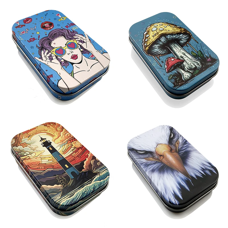 1Pcs Humidor Cases Rolling Paper Storage Holder Tin Cigarettes Boxes Sealed Tobacco Container Sun Pattern Smoking Accessories