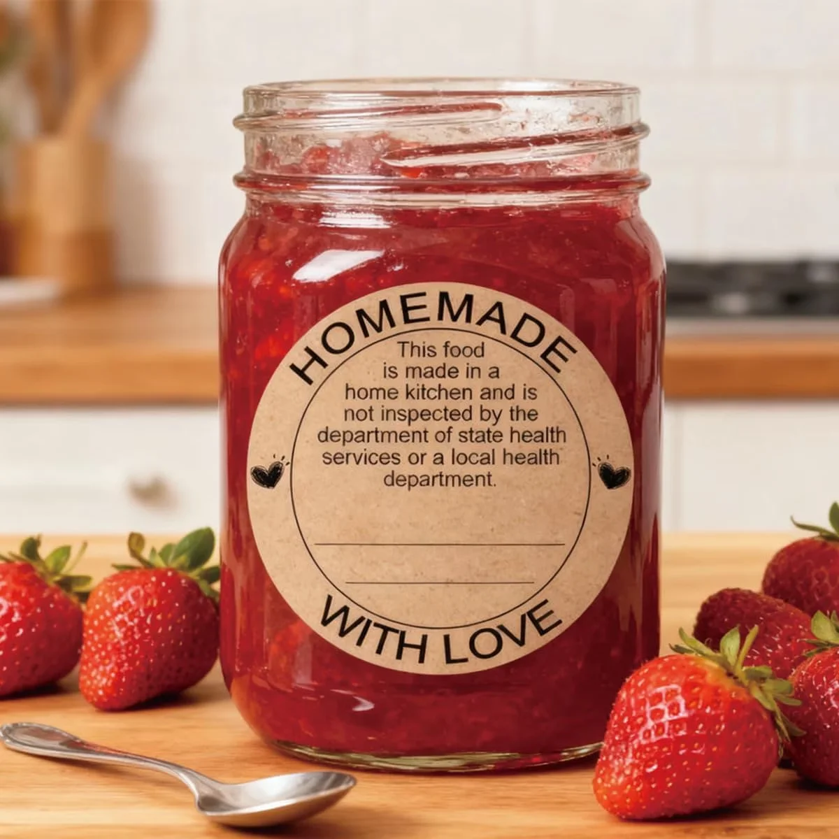 500 Pcs 2-Inch Homemade with Love Kitchen Inspection Labels Kraft Paper Canning Jar Stickers for Cottage Food Law Compliance