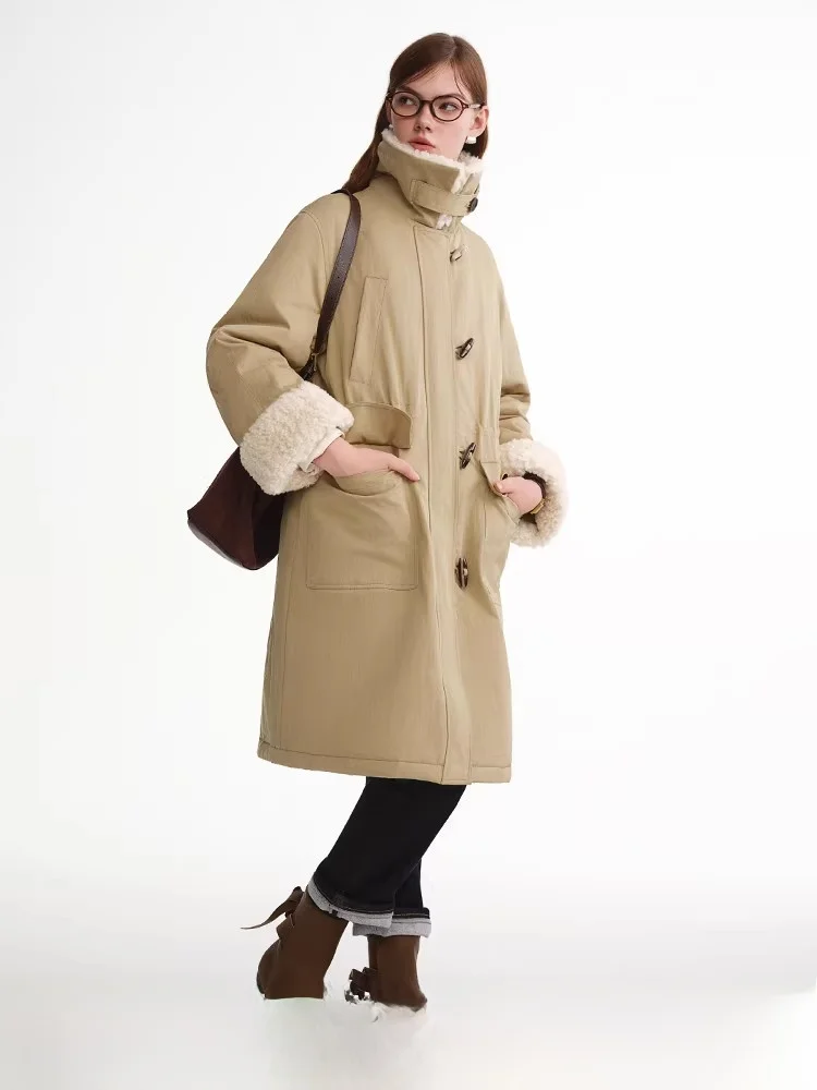 

Soft down Jaet Women's Large Size Vintage Buttoned Coat Winter College Sle Warm Outerwear Loose Fit White Du Feather